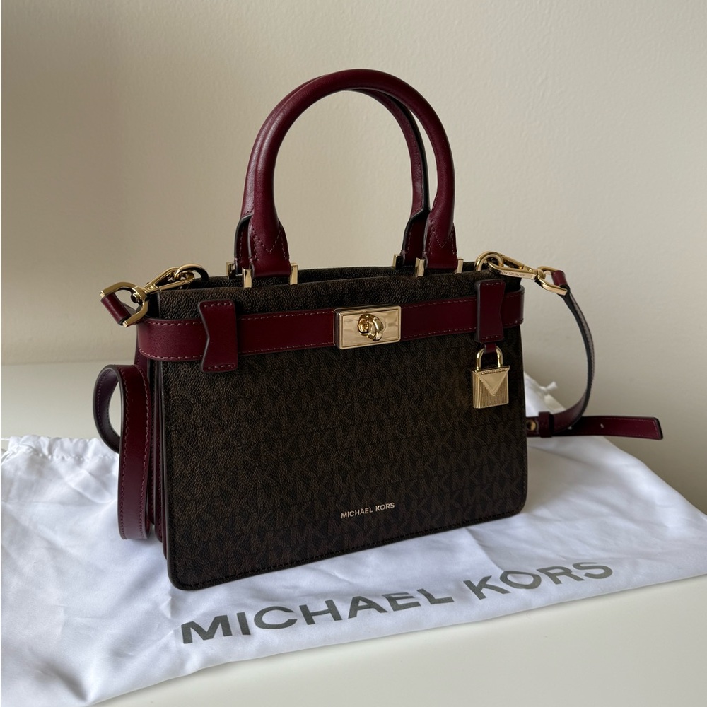 Tatiana Mini Logo and Leather Crossbody Bag in Oxblood